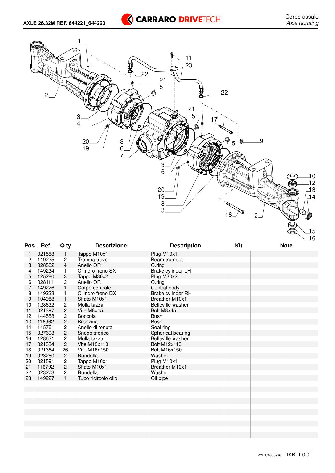 Carraro 26.32M Axle Parts Catalog (Ref. 644221) – sample page 1