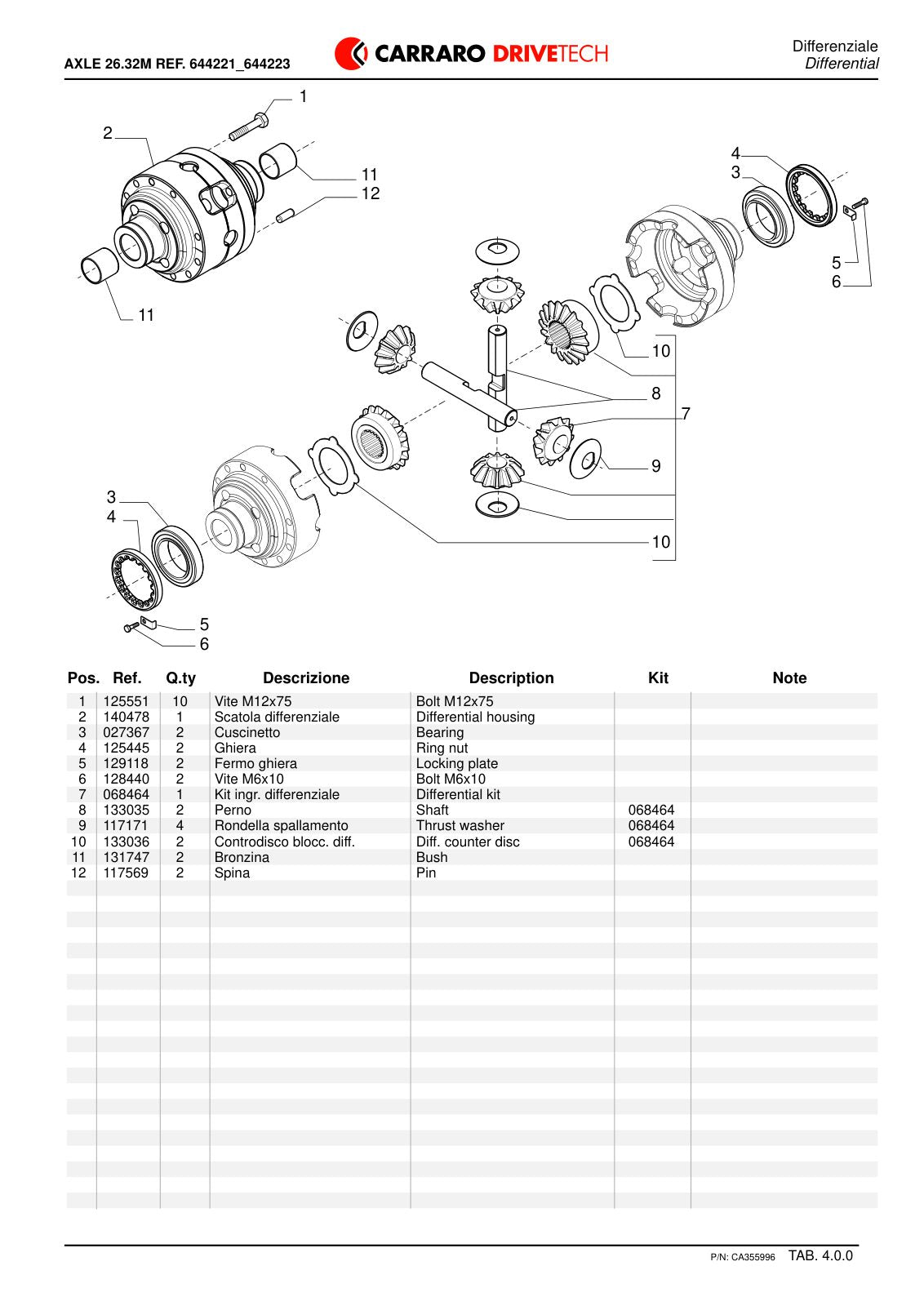 Carraro 26.32M Axle Parts Catalog (Ref. 644221) – sample page 2