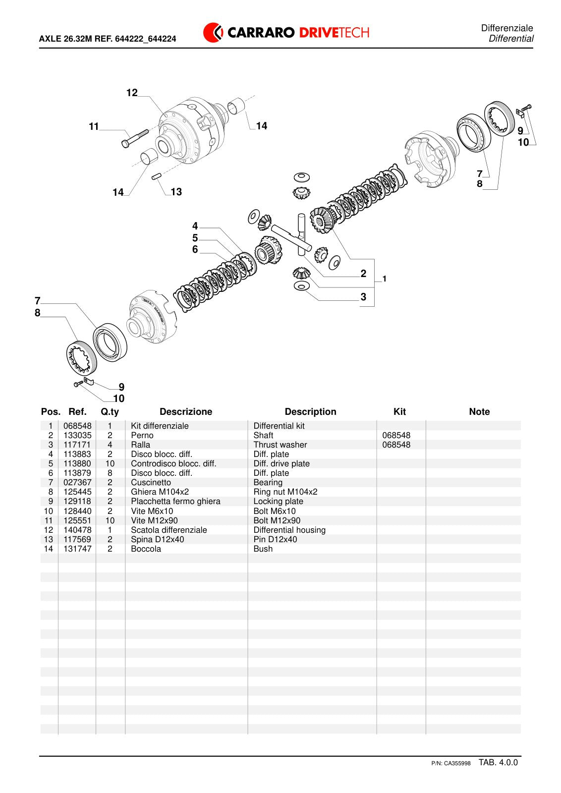 Carraro 26.32M Axle Parts Catalog (Ref. 644222) – sample page 2