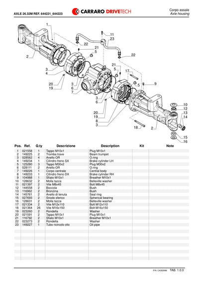 Carraro 26.32M Axle Parts Catalog (Ref. 644223, 644221) – sample page 1