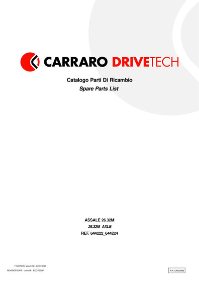 Carraro 26.32M Axle Parts Catalog (Ref. 644224, 644222) – cover