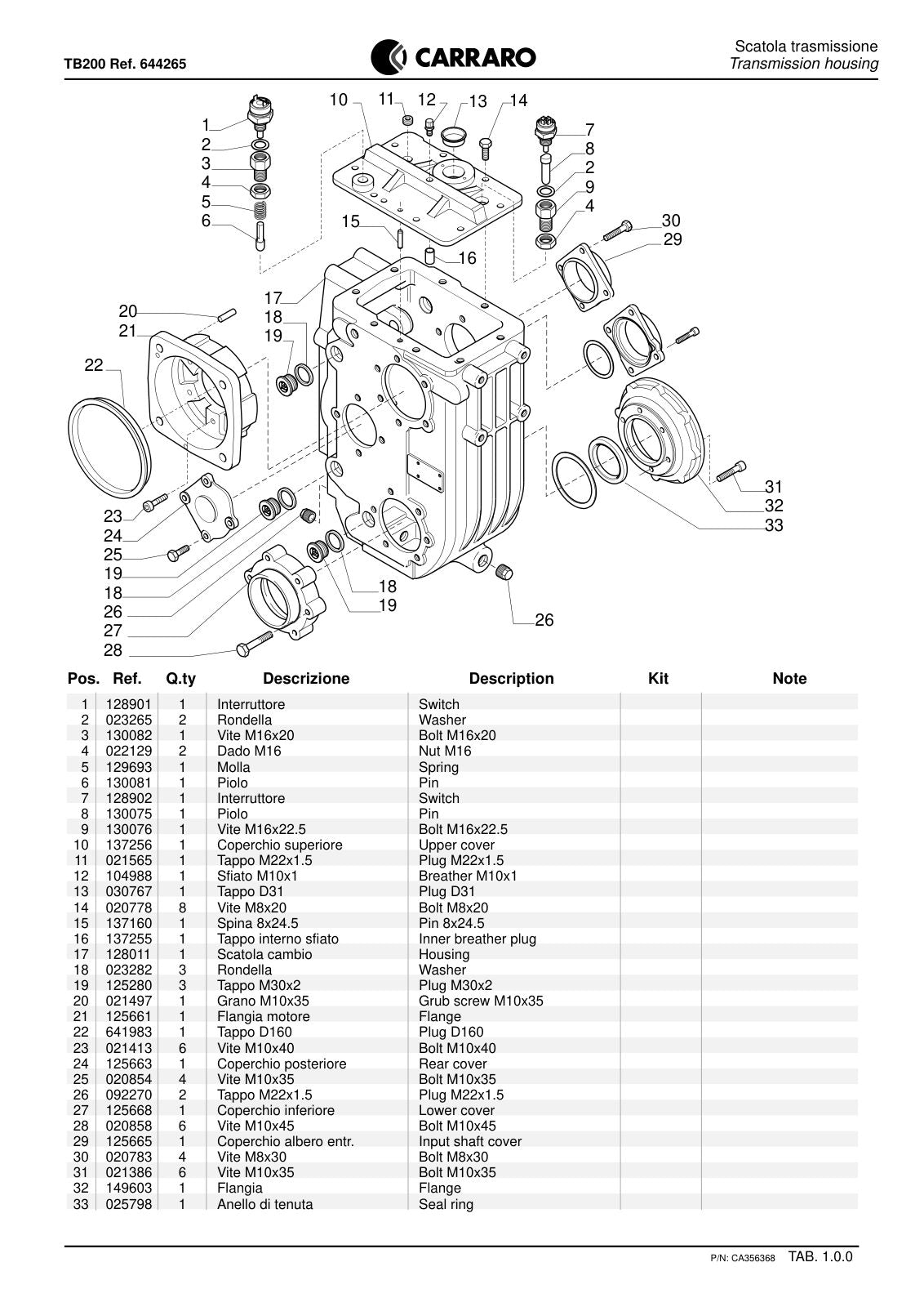 Carraro 26.25M + TB200 Axle with Transfer Box Parts Catalog (Ref. 644265) – sample page 1