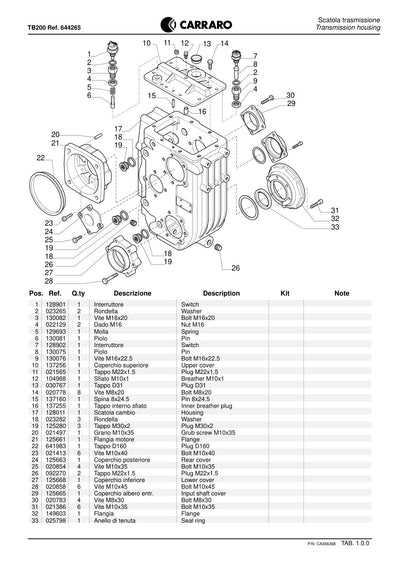Carraro 26.25M + TB200 Axle with Transfer Box Parts Catalog (Ref. 644265) – sample page 1