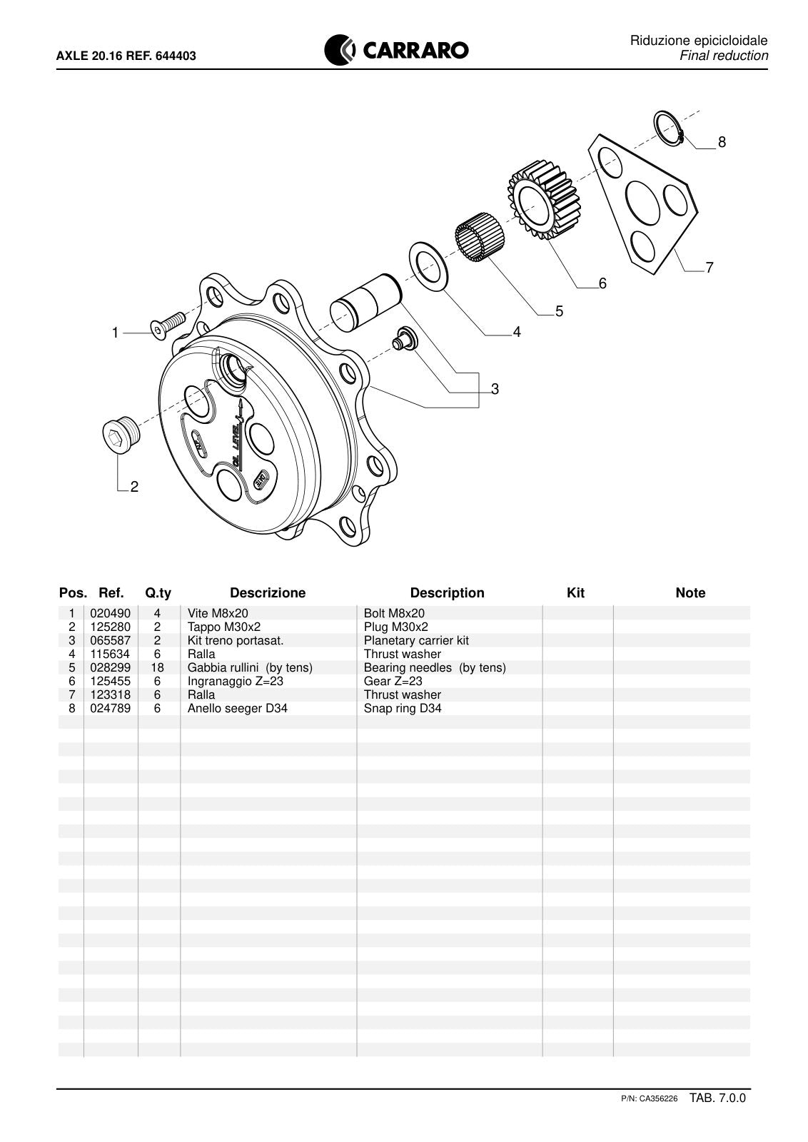 Carraro 20.16 Axle Parts Catalog (Ref. 644403) – sample page 3