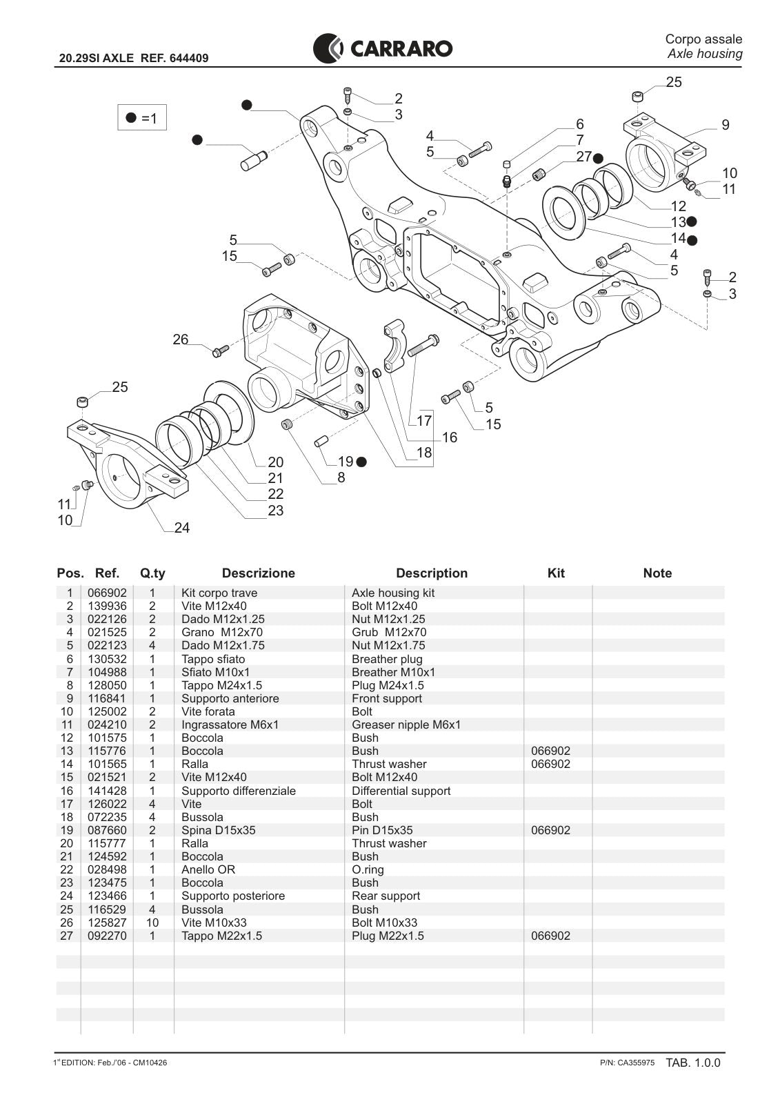 Carraro 20.29SI Axle Parts Catalog (Ref. 644409) – sample page 1