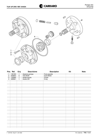 Carraro TLB1 Transmission Parts Catalog (Ref. 644554) – sample page 1