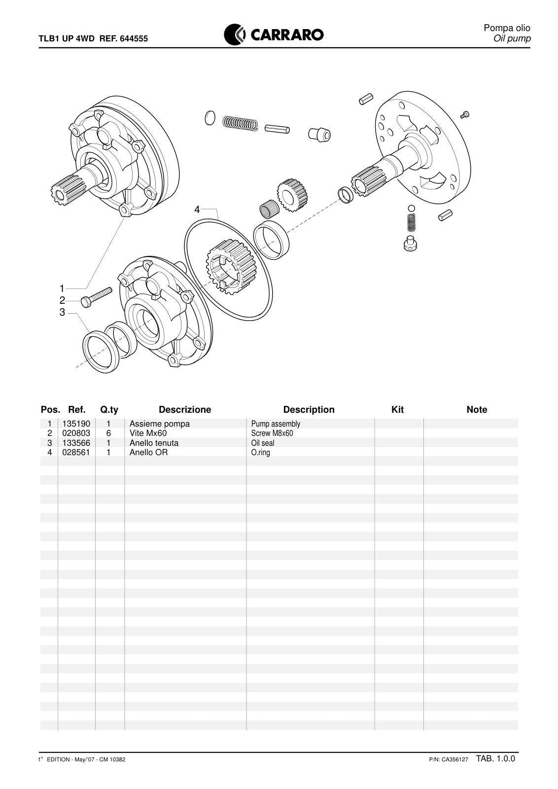 Carraro TLB1 Transmission Parts Catalog (Ref. 644555) – sample page 1