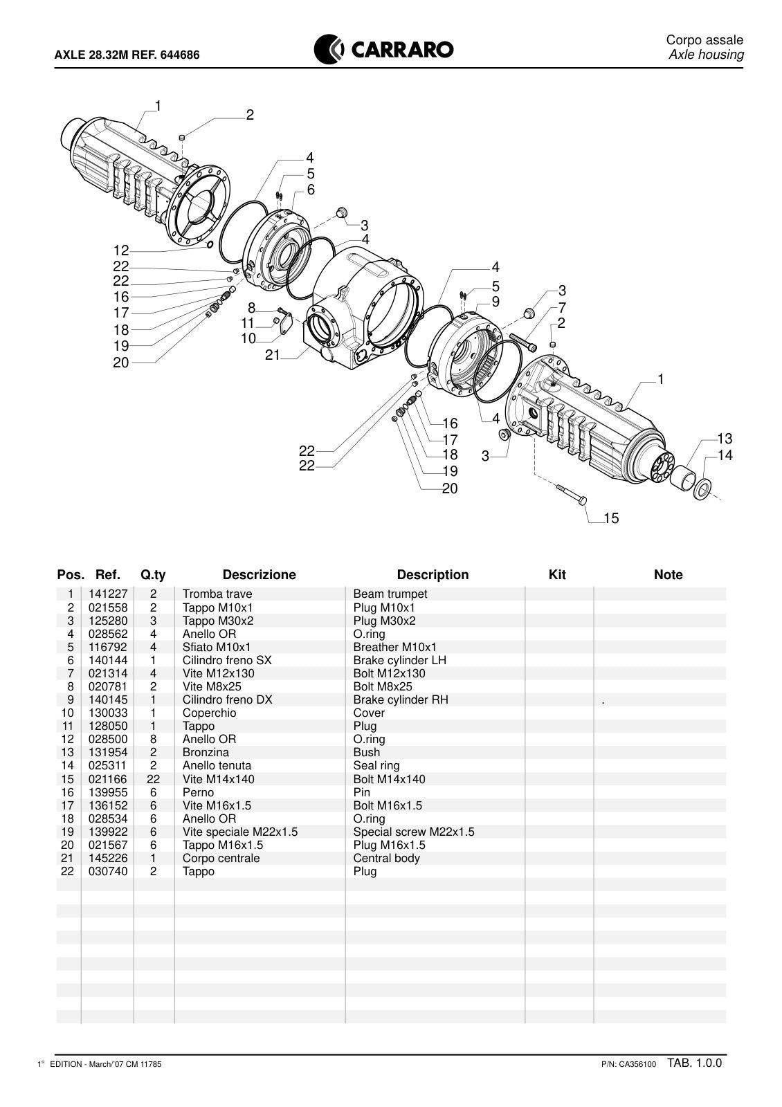 Carraro 28.32M Axle Parts Catalog (Ref. 644686) – sample page 1
