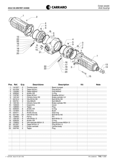 Carraro 28.32M Axle Parts Catalog (Ref. 644686) – sample page 1