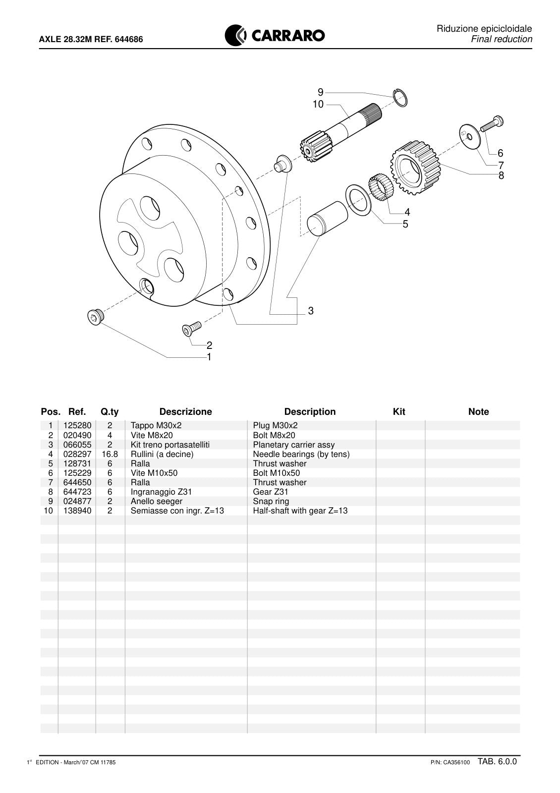 Carraro 28.32M Axle Parts Catalog (Ref. 644686) – sample page 3