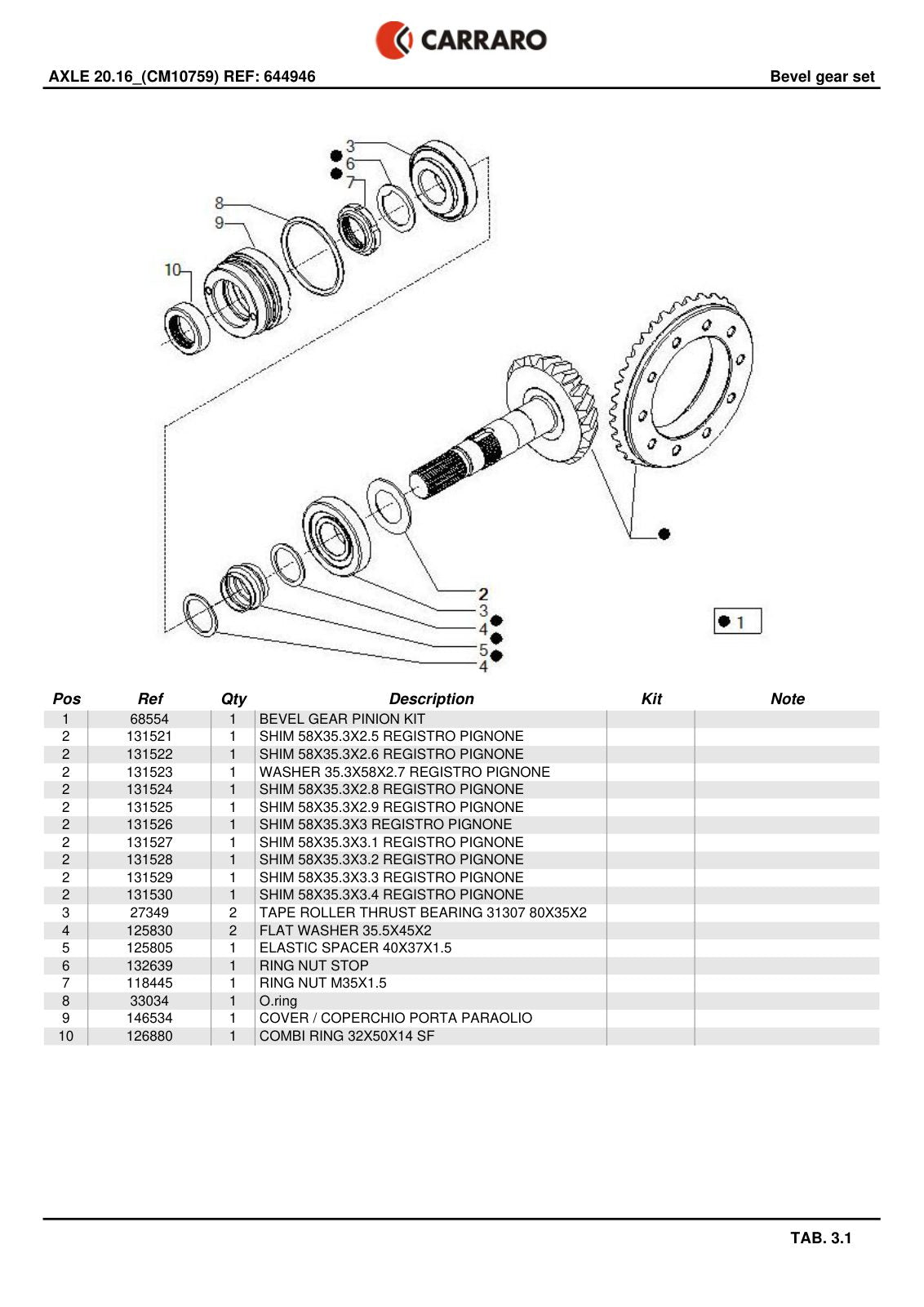 Carraro 20.16 Axle Parts Catalog (Ref. 644946) – sample page 2
