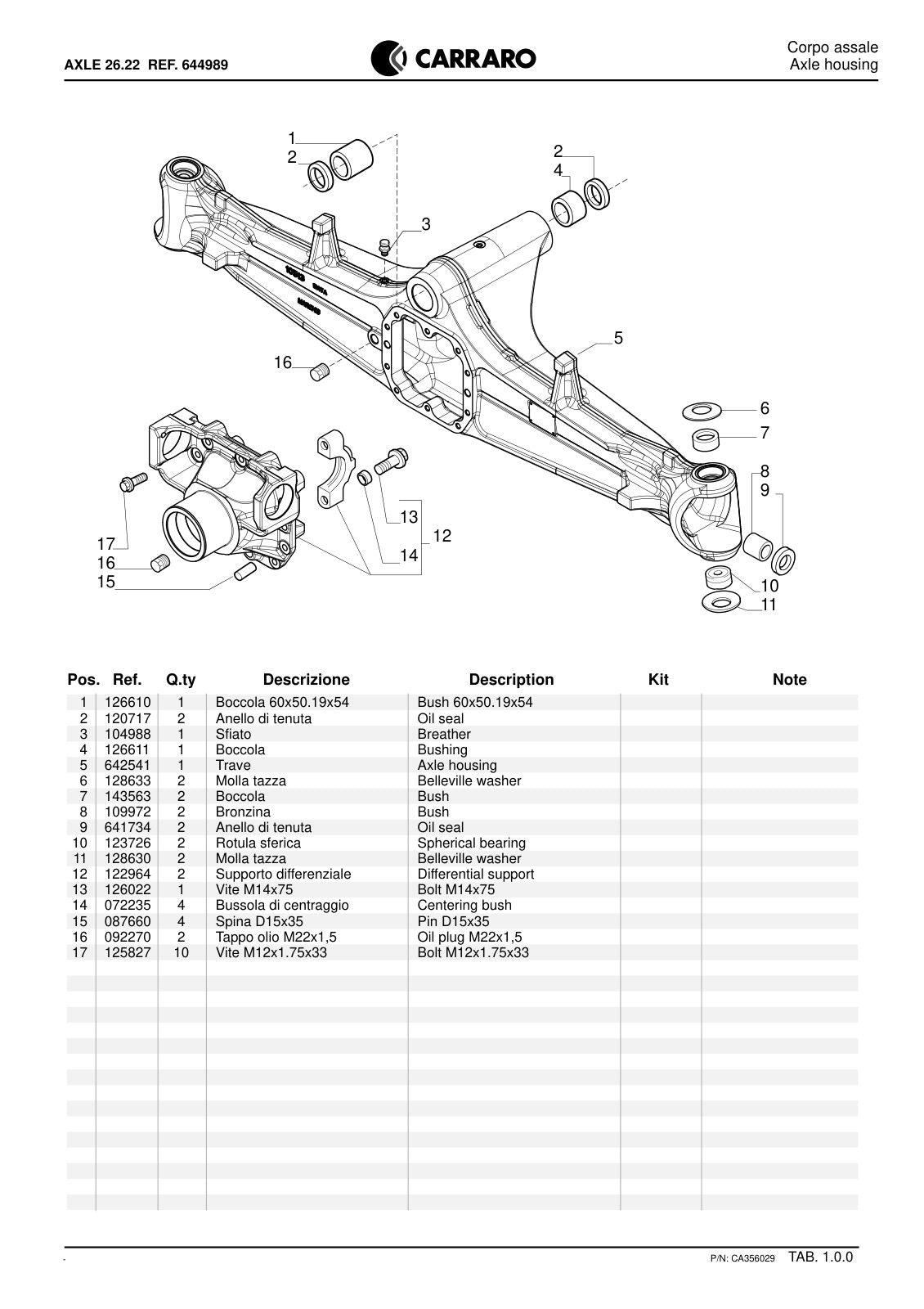 Carraro 26.22 Axle Parts Catalog (Ref. 644989) – sample page 1