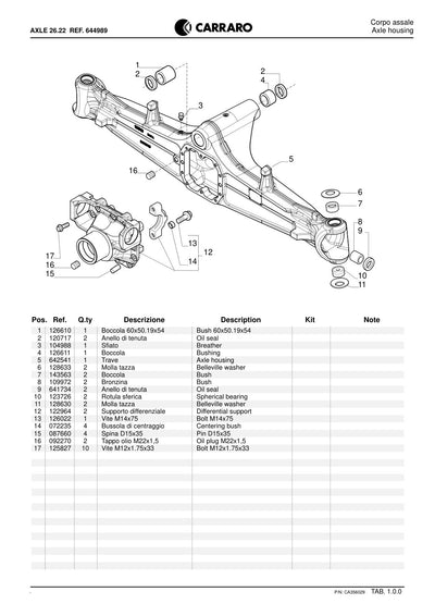 Carraro 26.22 Axle Parts Catalog (Ref. 644989) – sample page 1