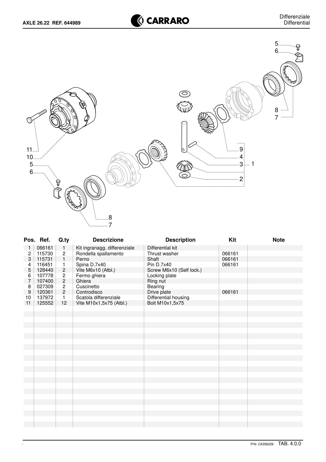 Carraro 26.22 Axle Parts Catalog (Ref. 644989) – sample page 2