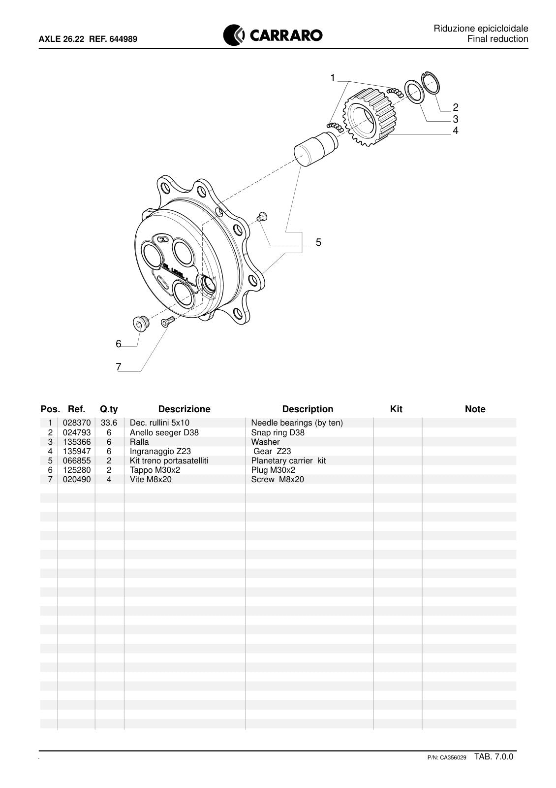 Carraro 26.22 Axle Parts Catalog (Ref. 644989) – sample page 3