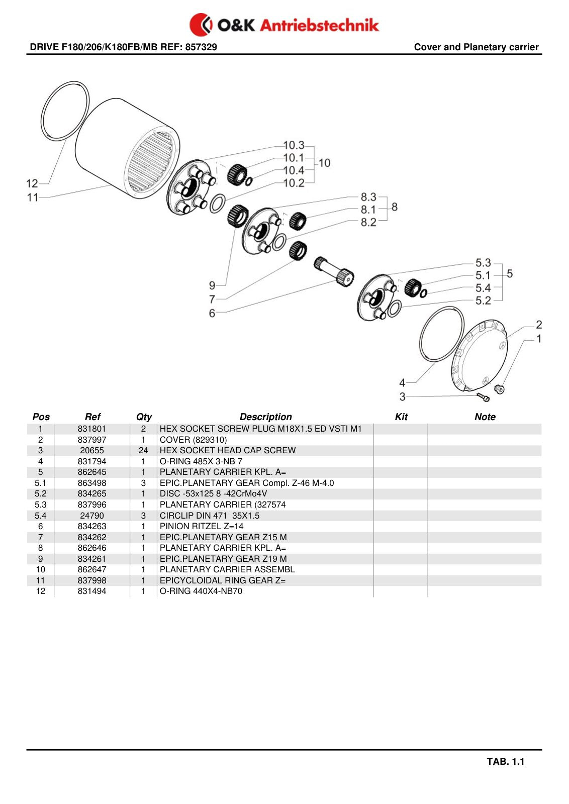 Carraro F180/206/K180FB/MB Final Drive Parts Catalog (Ref. 857329) – sample page 1