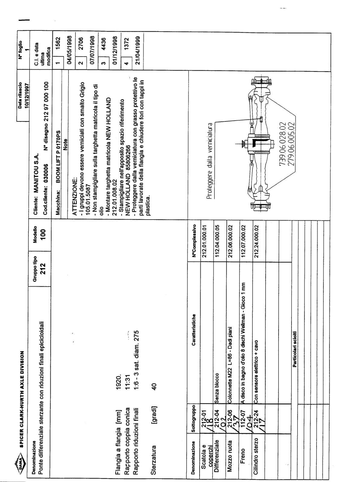 Dana Spicer 212/100 Steering Axle Parts Catalog for Manitou P 0170PS Telehandler – sample page 1