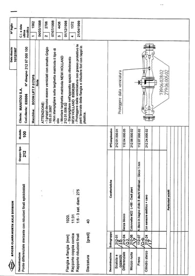 Dana Spicer 212/100 Steering Axle Parts Catalog for Manitou P 0170PS Telehandler – sample page 1