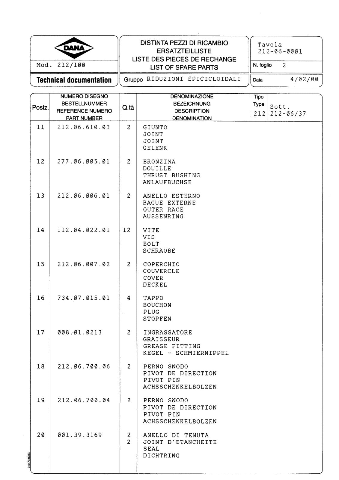 Dana Spicer 212/100 Steering Axle Parts Catalog for Manitou P 0170PS Telehandler – sample page 2