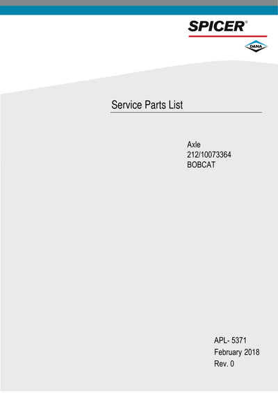 Dana Spicer 212/10073364 Steering Axle Parts Catalog for Bobcat PF 2 (30-40KM/H)4T3 – cover