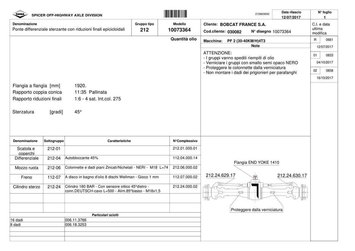 Dana Spicer 212/10073364 Steering Axle Parts Catalog for Bobcat PF 2 (30-40KM/H)4T3 – sample page 1