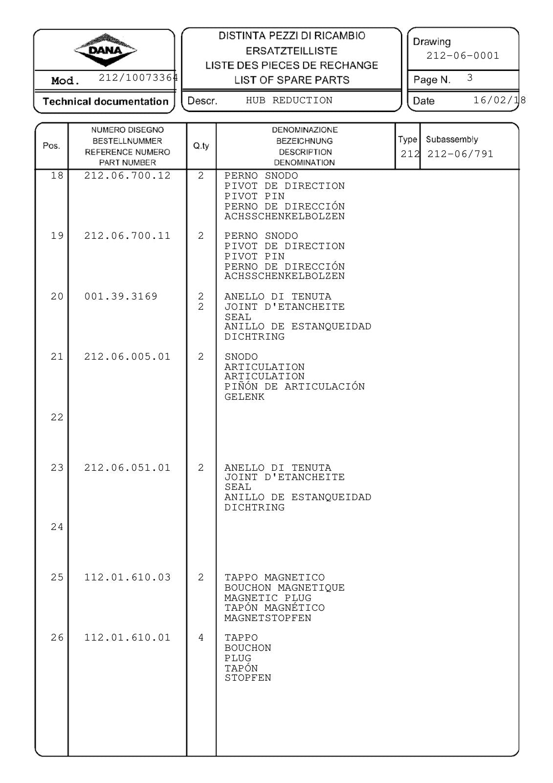 Dana Spicer 212/10073364 Steering Axle Parts Catalog for Bobcat PF 2 (30-40KM/H)4T3 – sample page 2