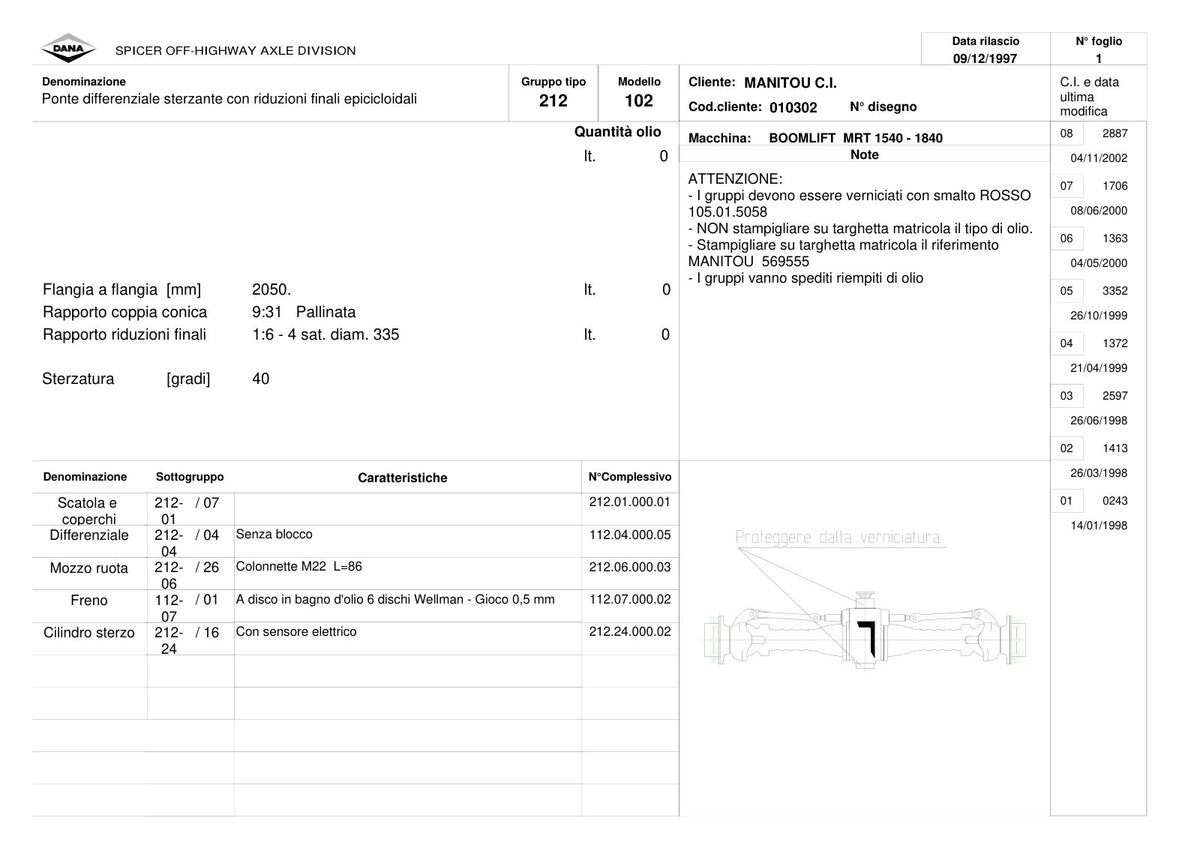Dana Spicer 212/102 Steering Axle Parts Catalog for Manitou MRT 1540 - 1840 Telehandler (Manitou 569555) – sample page 1