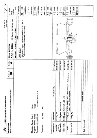 Dana Spicer 212/108 Steering Axle Parts Catalog for Dieci ET 135 - ET 136 Telehandler – sample page 1