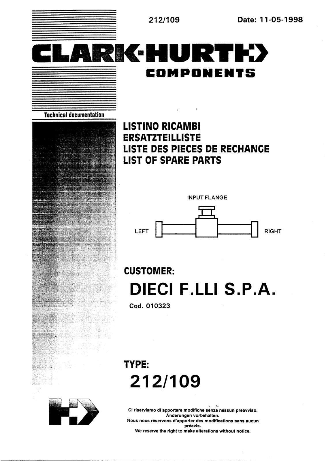 Dana Spicer 212/109 Steering Axle Parts Catalog for Dieci ET 135 - ET 136 Telehandler – cover