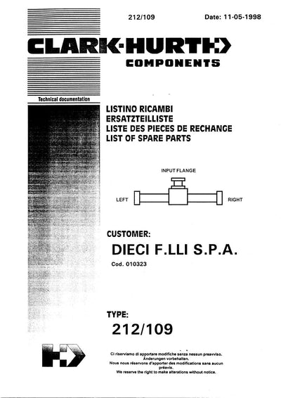 Dana Spicer 212/109 Steering Axle Parts Catalog for Dieci ET 135 - ET 136 Telehandler – cover