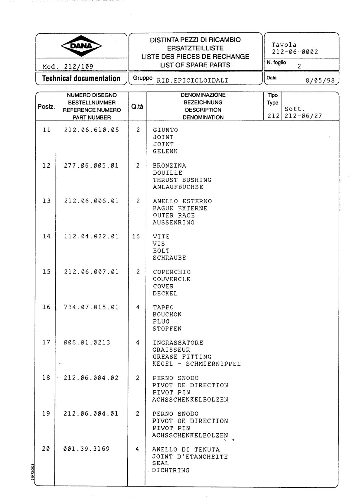 Dana Spicer 212/109 Steering Axle Parts Catalog for Dieci ET 135 - ET 136 Telehandler – sample page 3