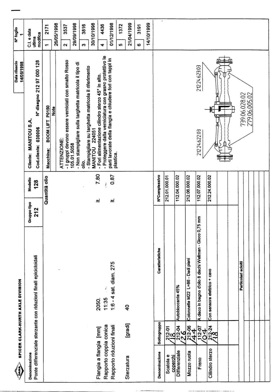 Dana Spicer 212/128 Steering Axle Parts Catalog for Manitou P0150 Telehandler – sample page 1