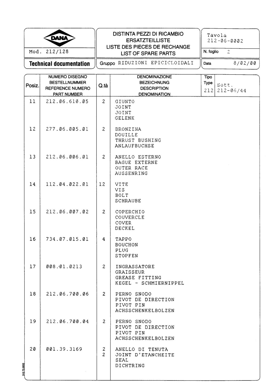 Dana Spicer 212/128 Steering Axle Parts Catalog for Manitou P0150 Telehandler – sample page 2
