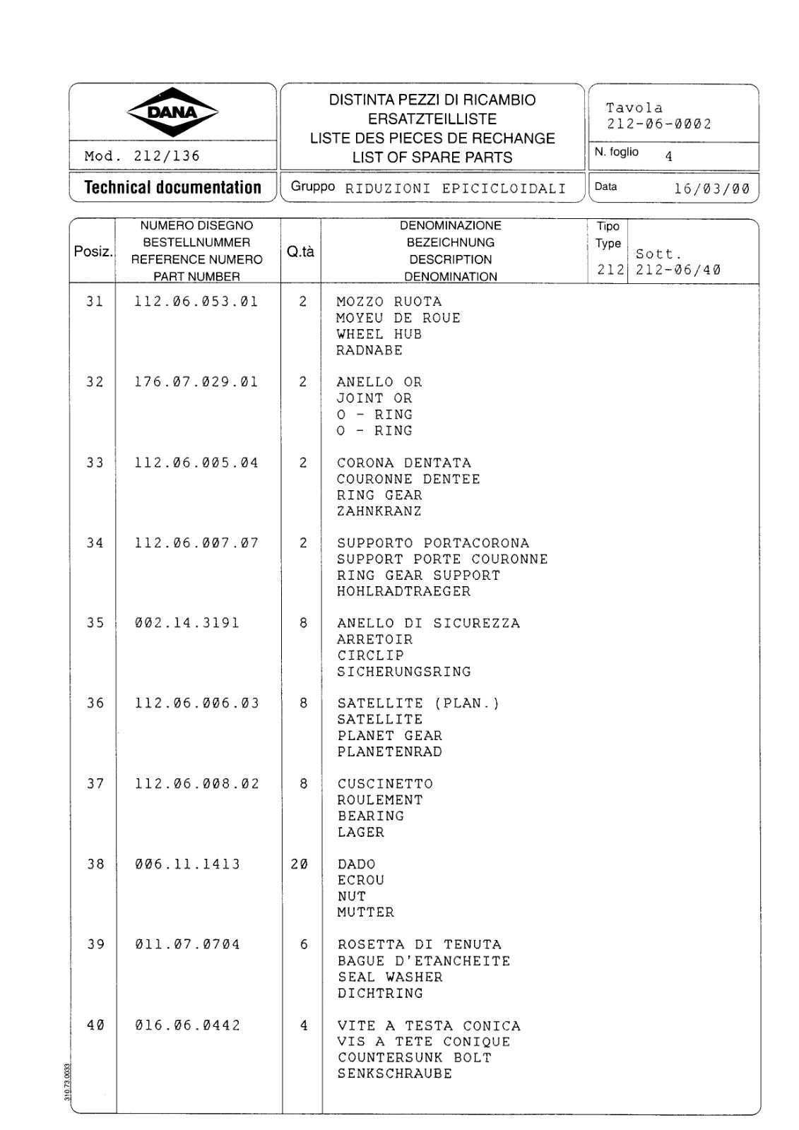 Dana Spicer 212/136 Steering Axle Parts Catalog for Fiat-Hitachi EX135W Wheeled Excavator – sample page 3