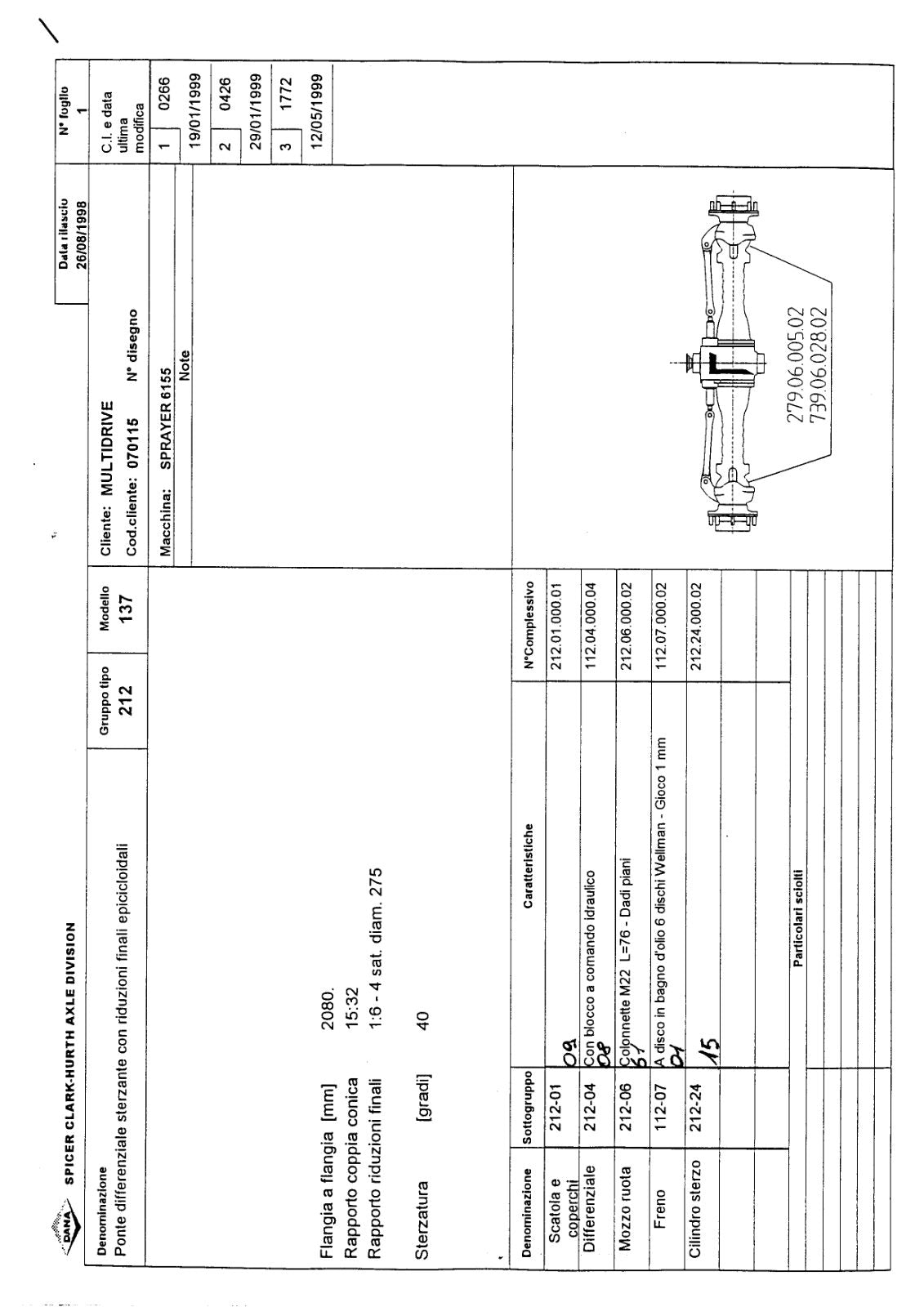 Dana Spicer 212/137 Steering Axle Parts Catalog for Multidrive 6155 Sprayer – sample page 1