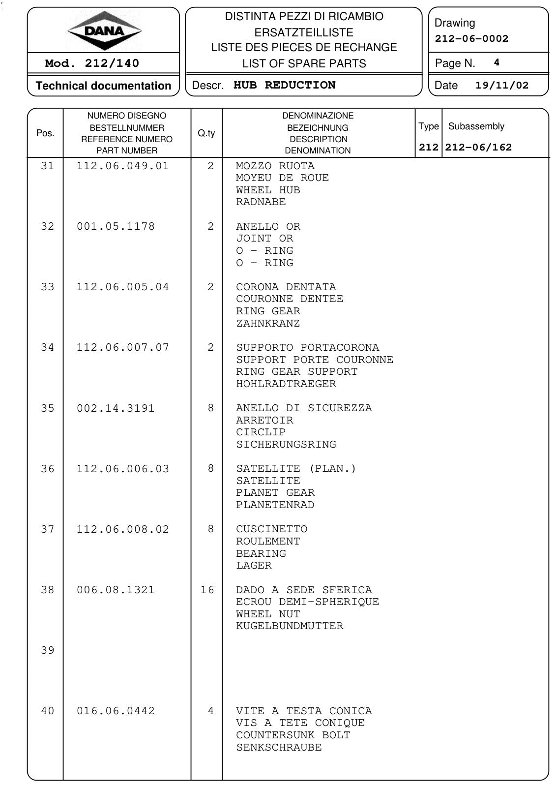 Dana Spicer 212/140 Steering Axle Parts Catalog for Terex 3514 Telehandler – sample page 2