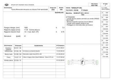 Dana Spicer 212/141 Steering Axle Parts Catalog for Terex 3513 - 3513 G Telehandler – sample page 1