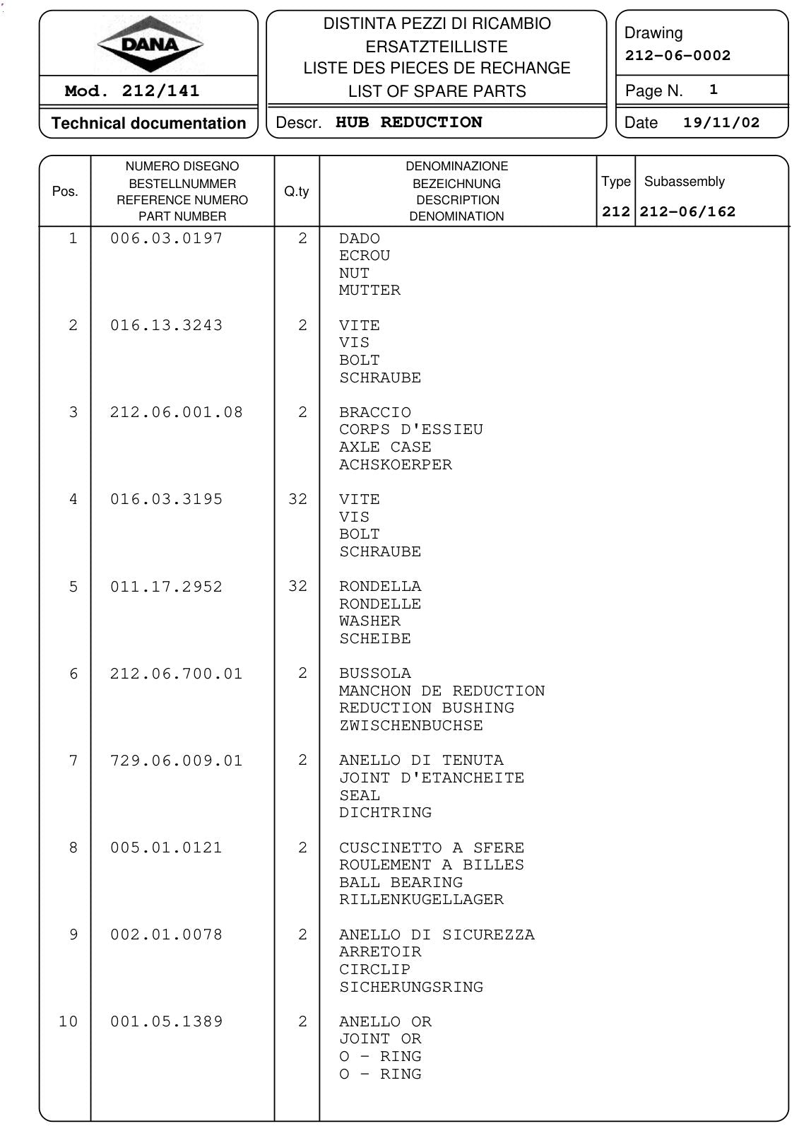 Dana Spicer 212/141 Steering Axle Parts Catalog for Terex 3513 - 3513 G Telehandler – sample page 2