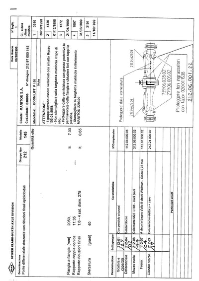 Dana Spicer 212/145 Steering Axle Parts Catalog for Manitou P 150 Telehandler – sample page 1