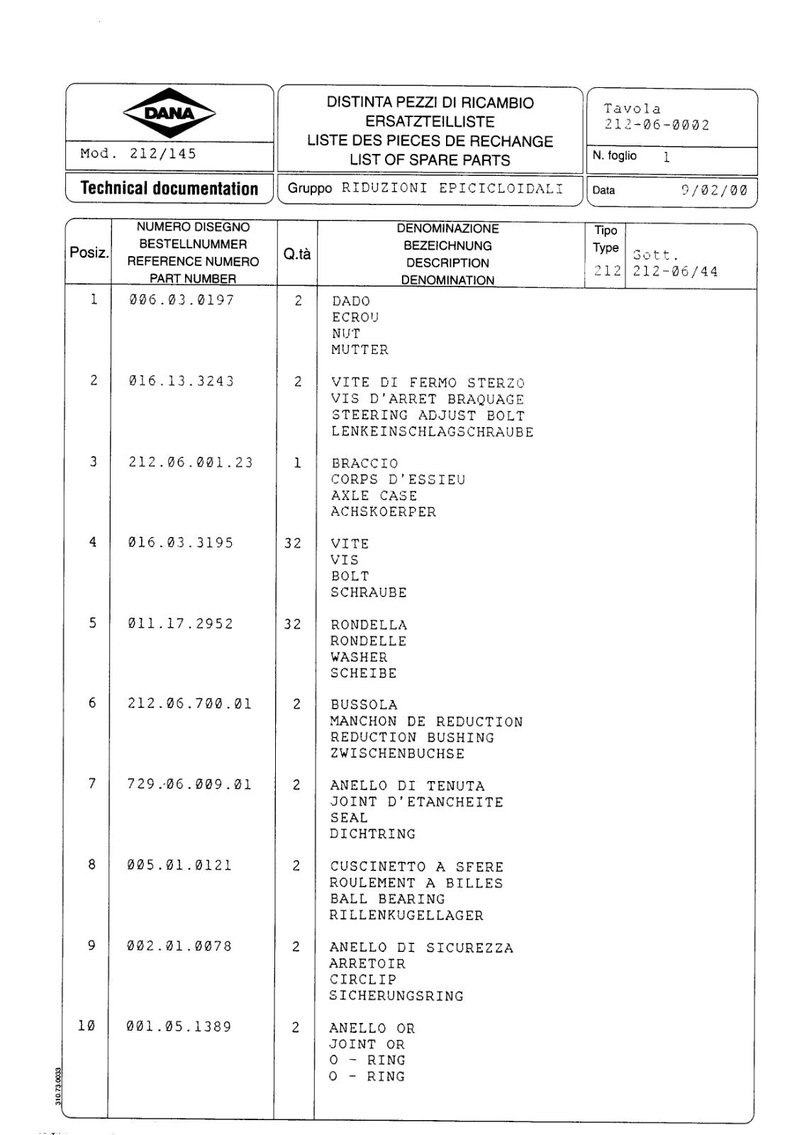 Dana Spicer 212/145 Steering Axle Parts Catalog for Manitou P 150 Telehandler – sample page 2