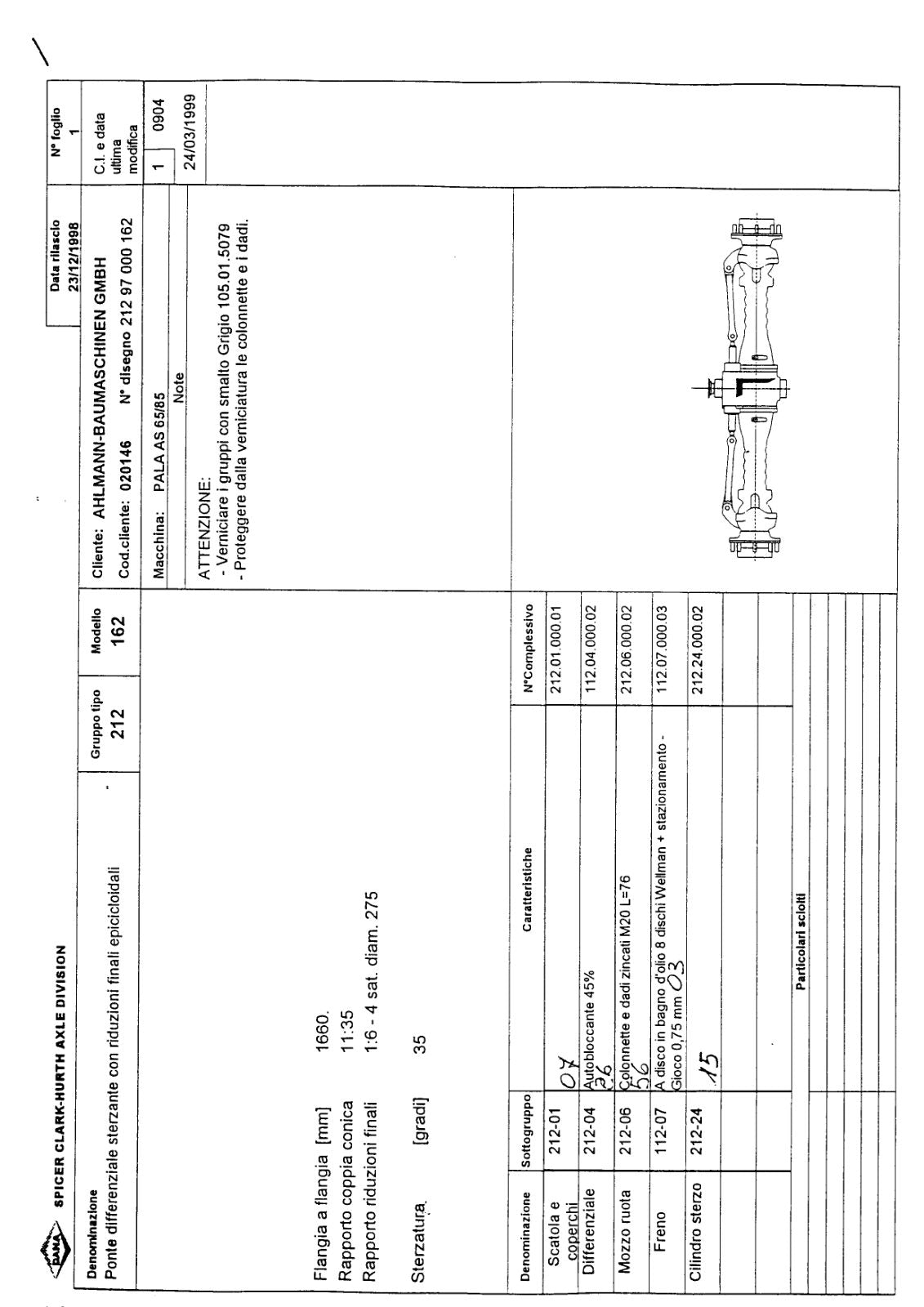 Dana Spicer 212/162 Steering Axle Parts Catalog for Ahlmann AS 65/85 Wheel Loader – sample page 1