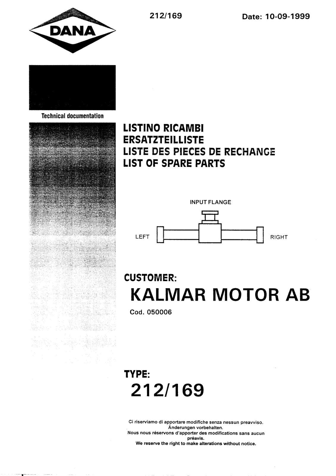 Dana Spicer 212/169 Steering Axle Parts Catalog for Kalmar Tractor – cover