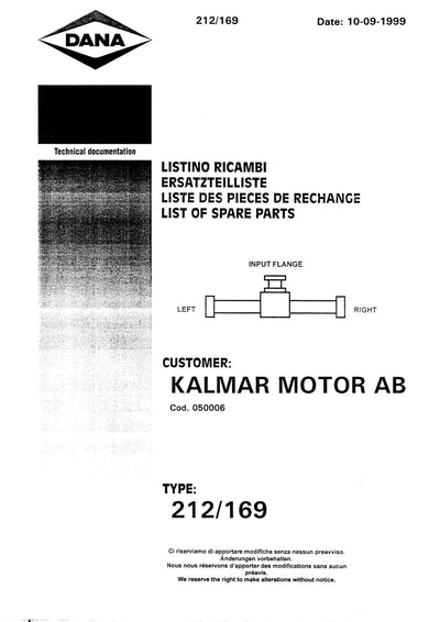 Dana Spicer 212/169 Steering Axle Parts Catalog for Kalmar Tractor – cover