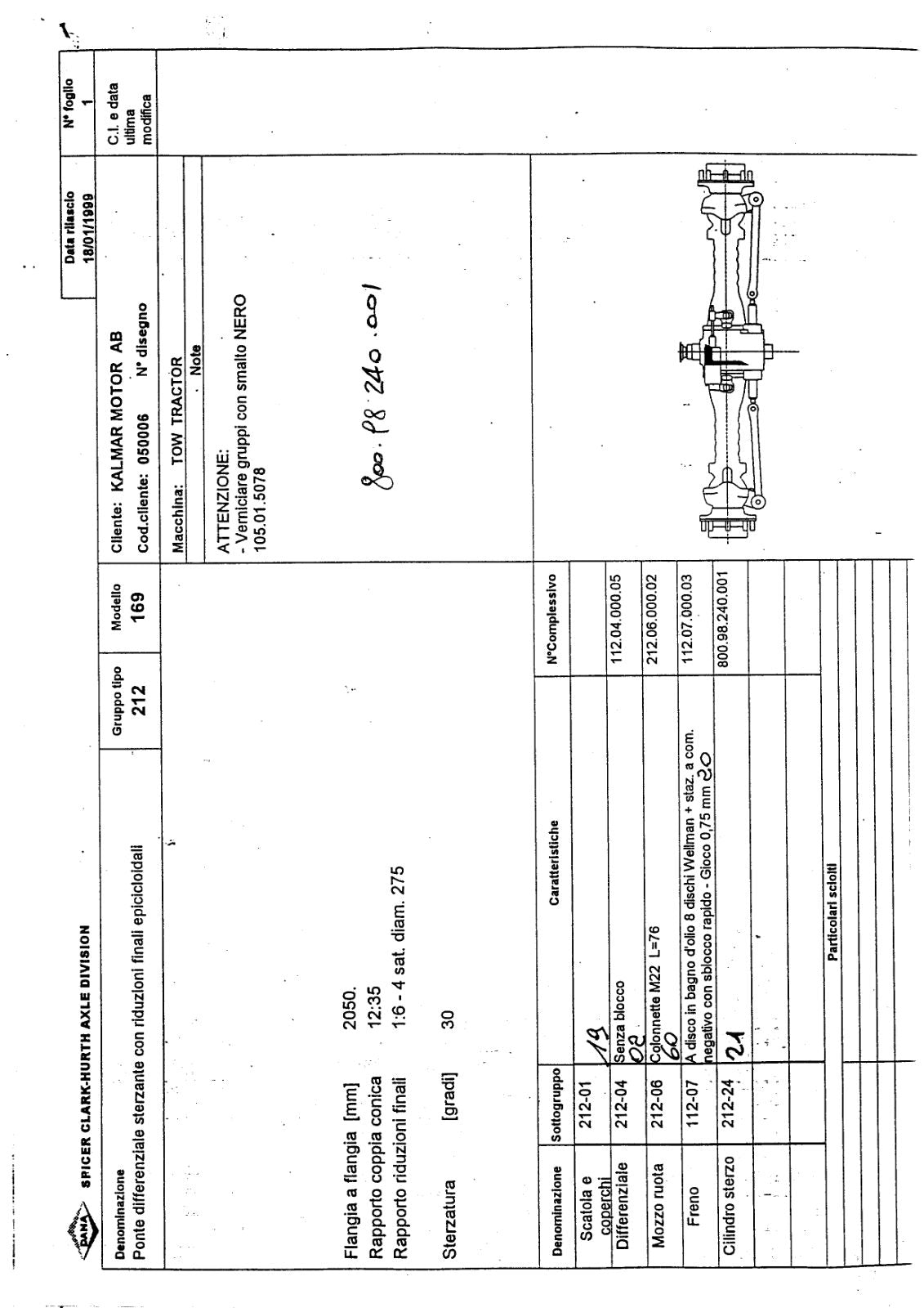 Dana Spicer 212/169 Steering Axle Parts Catalog for Kalmar Tractor – sample page 1