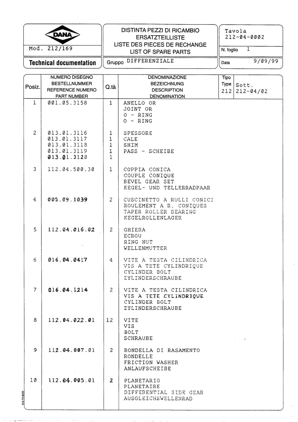 Dana Spicer 212/169 Steering Axle Parts Catalog for Kalmar Tractor – sample page 2