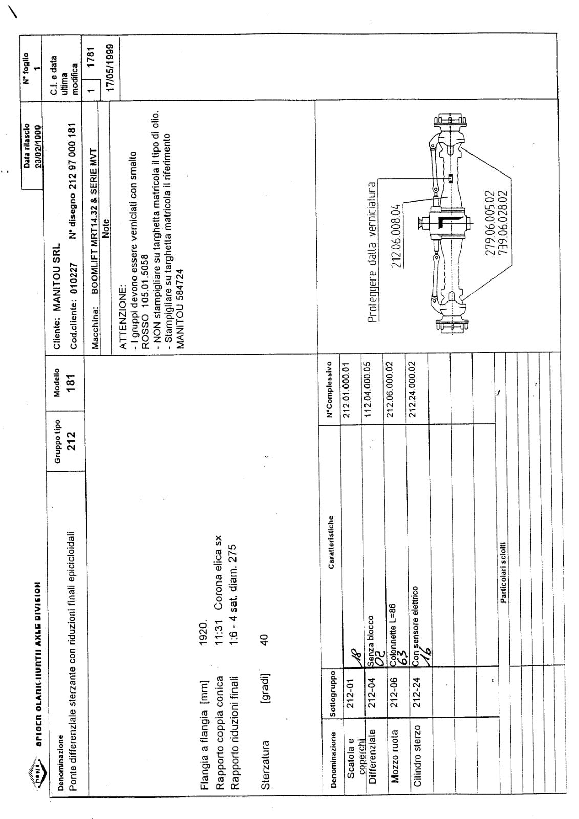 Dana Spicer 212/181 Steering Axle Parts Catalog for Manitou MRT14.32 & SERIE MVT Telehandler – sample page 1