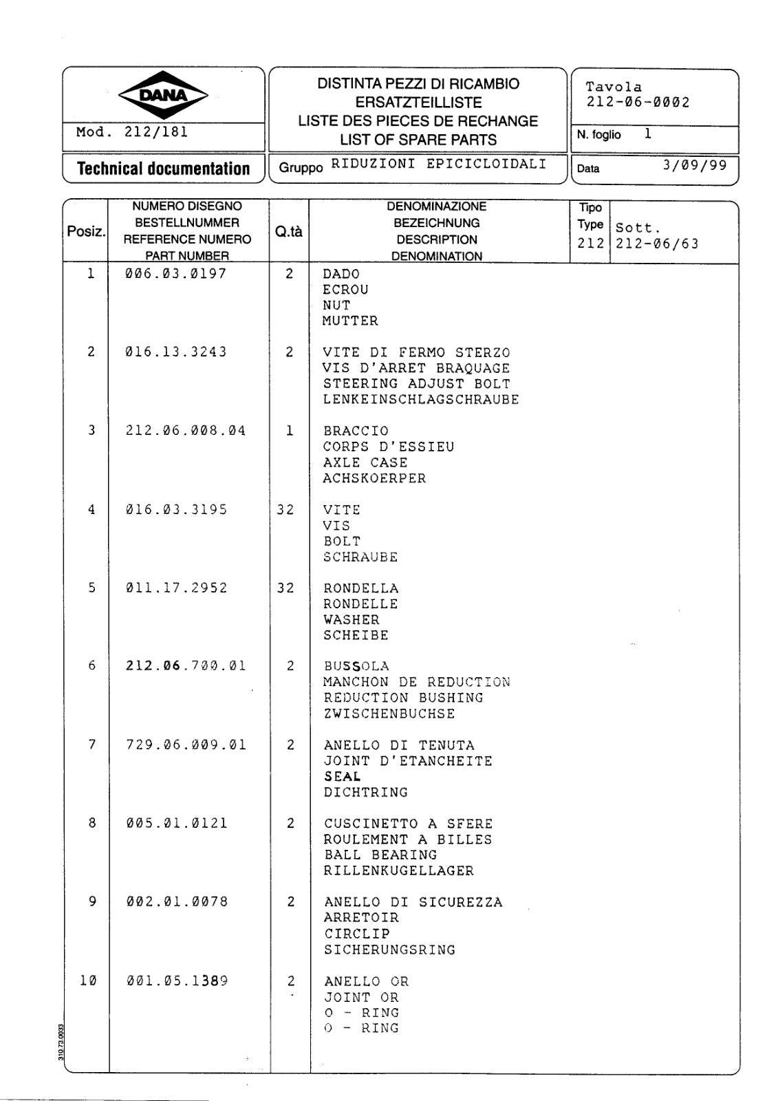 Dana Spicer 212/181 Steering Axle Parts Catalog for Manitou MRT14.32 & SERIE MVT Telehandler – sample page 3