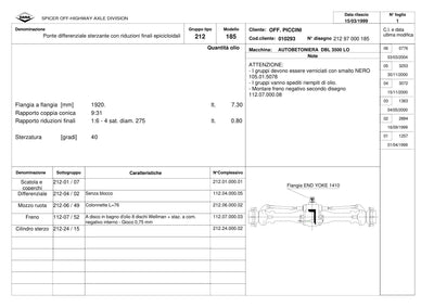 Dana Spicer 212/185 Steering Axle Parts Catalog for Piccini DBL 3500 LO Concrete Mixer – sample page 1