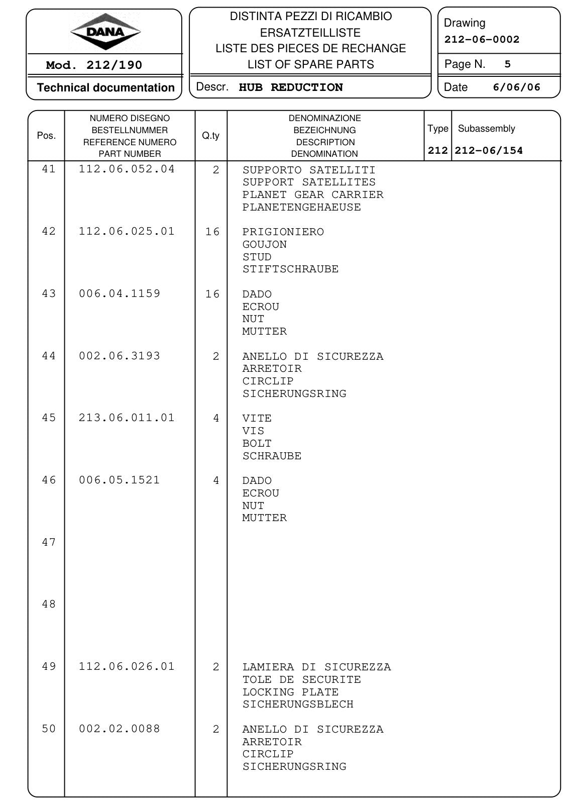 Dana Spicer 212/190 Steering Axle Parts Catalog for JLG Telehandler – sample page 3