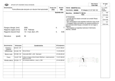 Dana Spicer 212/192 Steering Axle Parts Catalog for Manitou P 080 S2 Telehandler – sample page 1